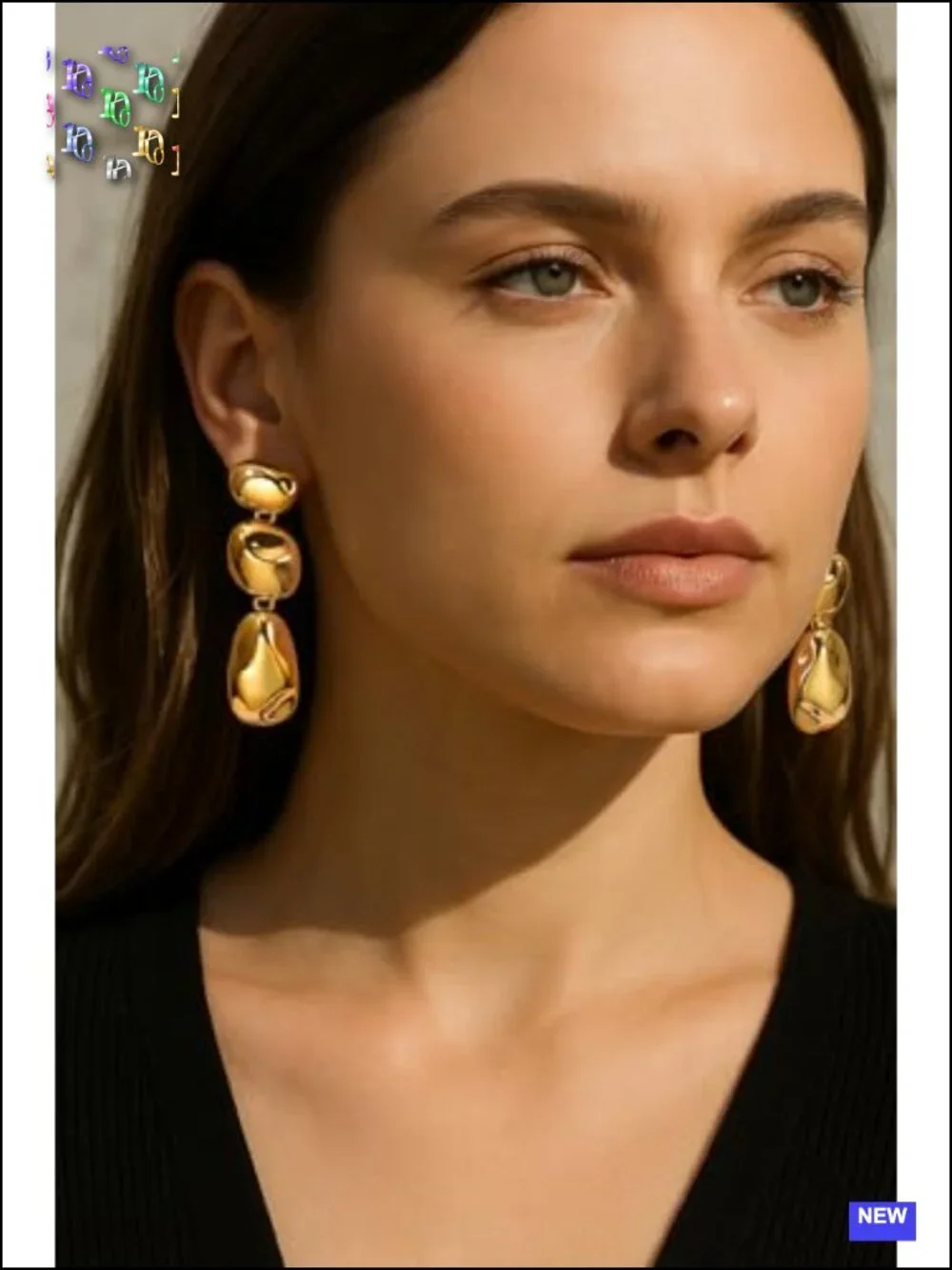 Gold Silver Two Tone Statement Dangle Earrings Stainless Steel Waterproof Non